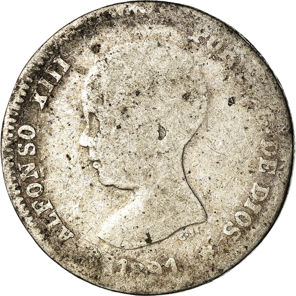 Moeda, Espanha, Alfonso XIII, Peseta, 1891, Madrid, F(12-15), Prata, KM:691