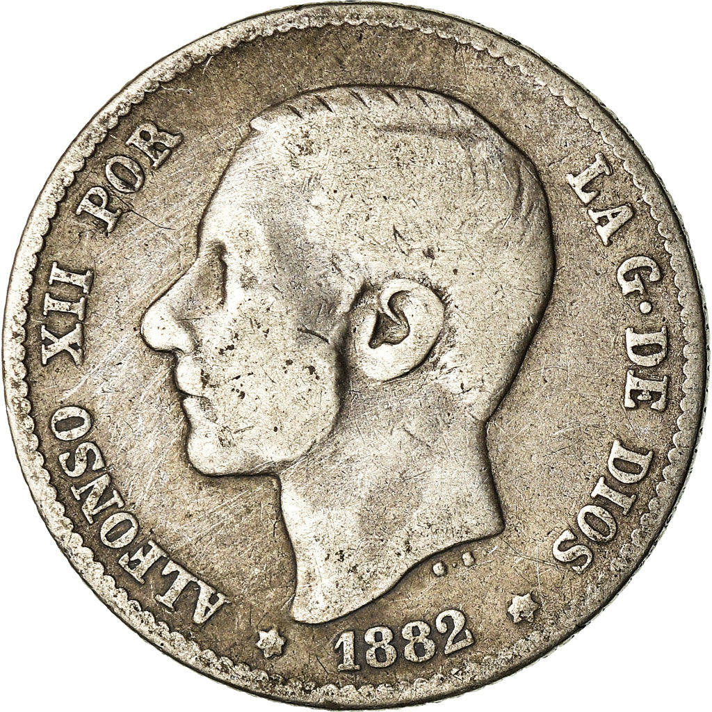 Moneta, Spagna, Alfonso XII, Peseta, 1882, Madrid, MB, Argento, KM:686