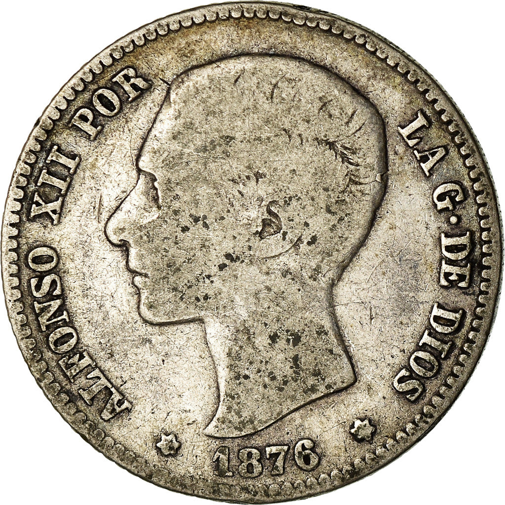 Moeda, Espanha, Alfonso XII, Peseta, 1876, Madrid, F(12-15), Prata, KM:672