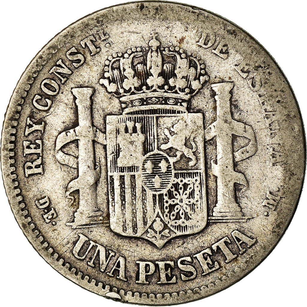 Moeda, Espanha, Alfonso XII, Peseta, 1876, Madrid, F(12-15), Prata, KM:672