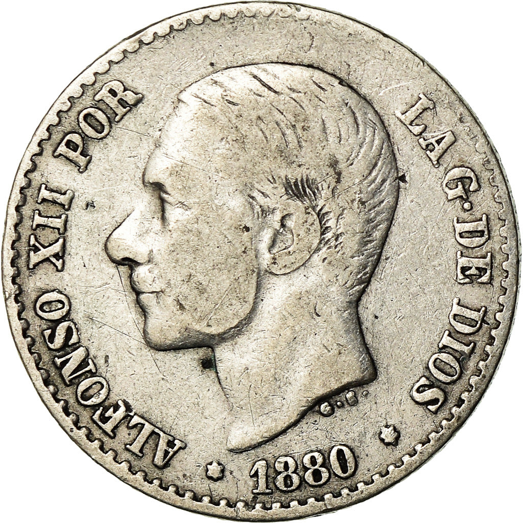 Münze, Spanien, Alfonso XII, 50 Centimos, 1880, Madrid, S+, Silber, KM:685