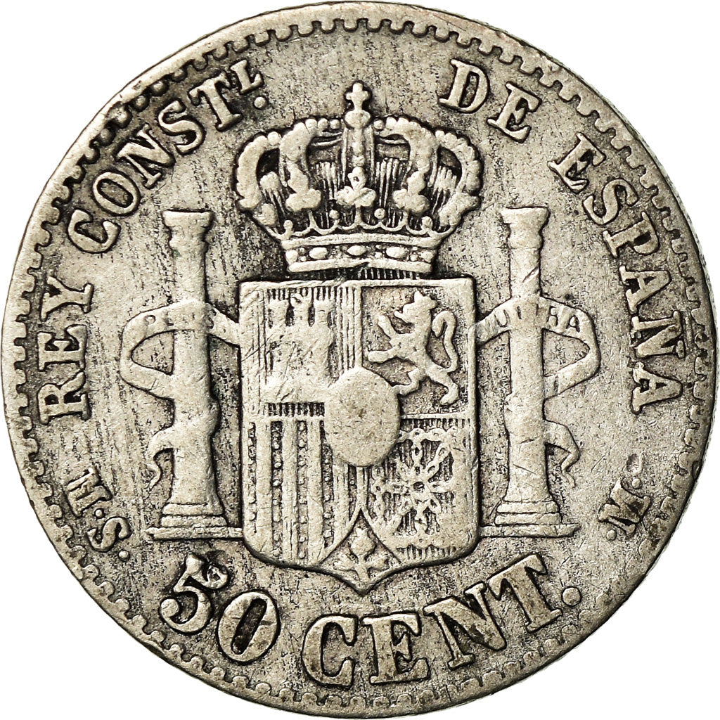 Münze, Spanien, Alfonso XII, 50 Centimos, 1880, Madrid, S+, Silber, KM:685