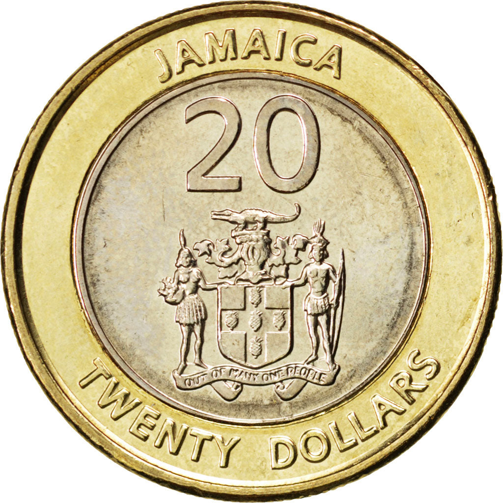 Coin, Jamaica, Elizabeth II, 20 Dollars, 2001, MS(63), Bi-Metallic, KM:182