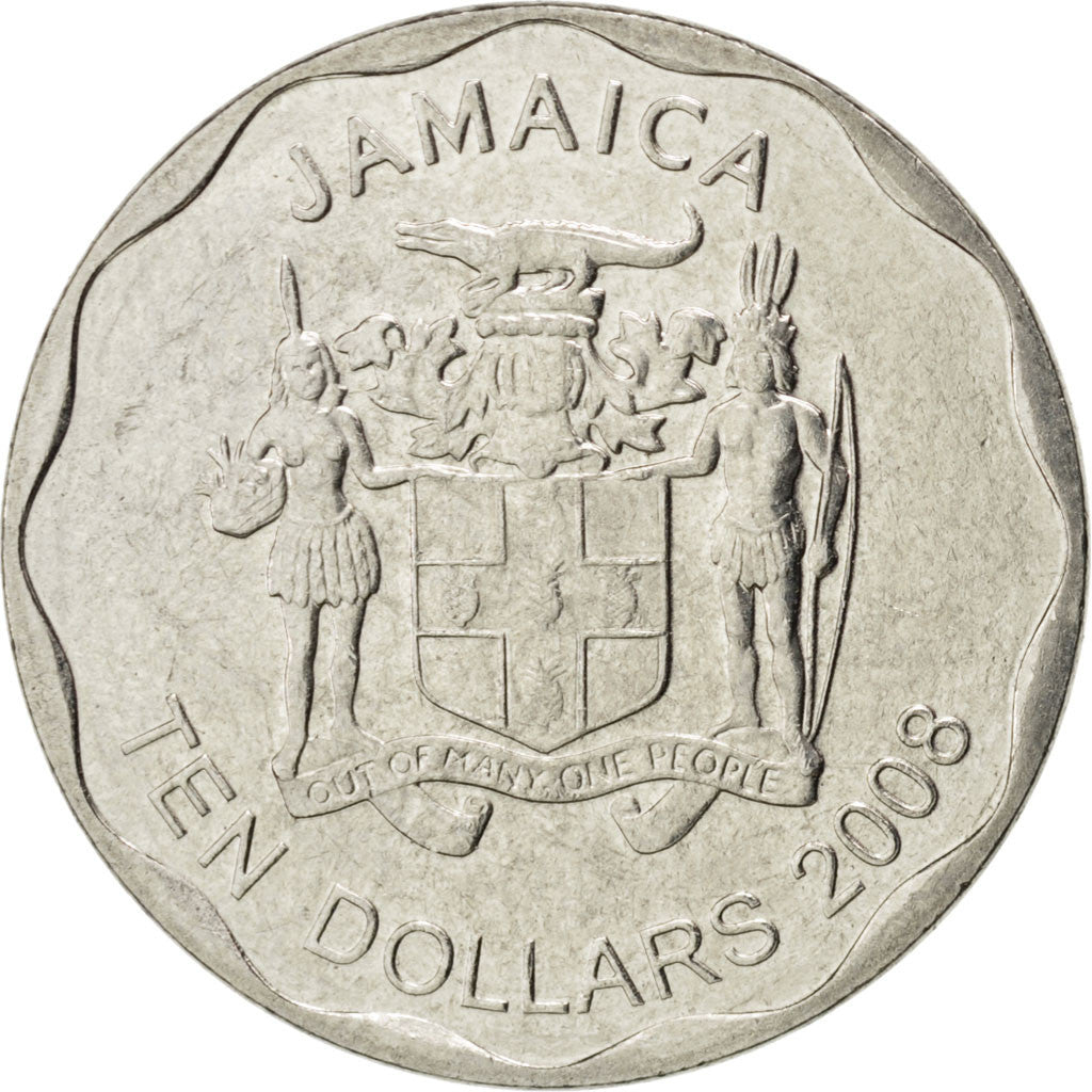 Coin, Jamaica, Elizabeth II, 10 Dollars, 2008, MS(63), Nickel plated steel