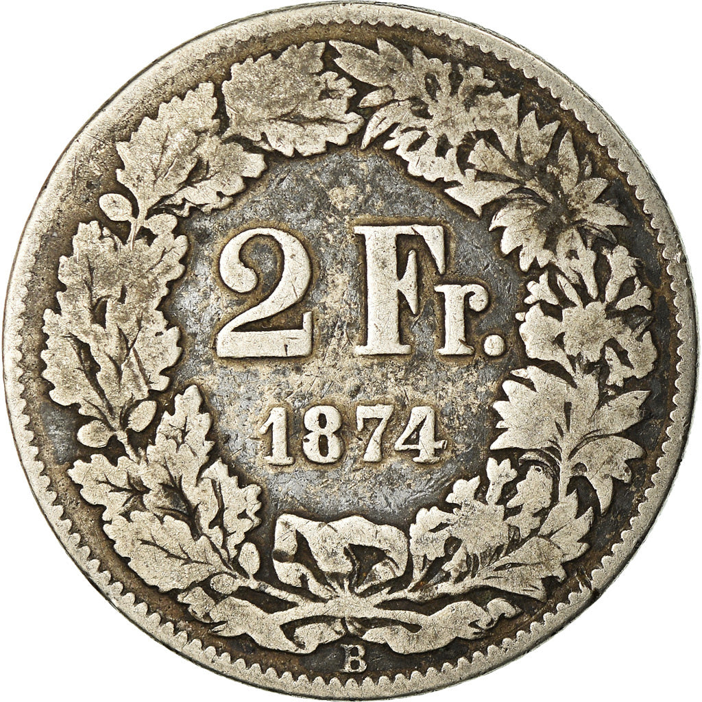 Coin, Switzerland, 2 Francs, 1874, Bern, F(12-15), Silver, KM:21