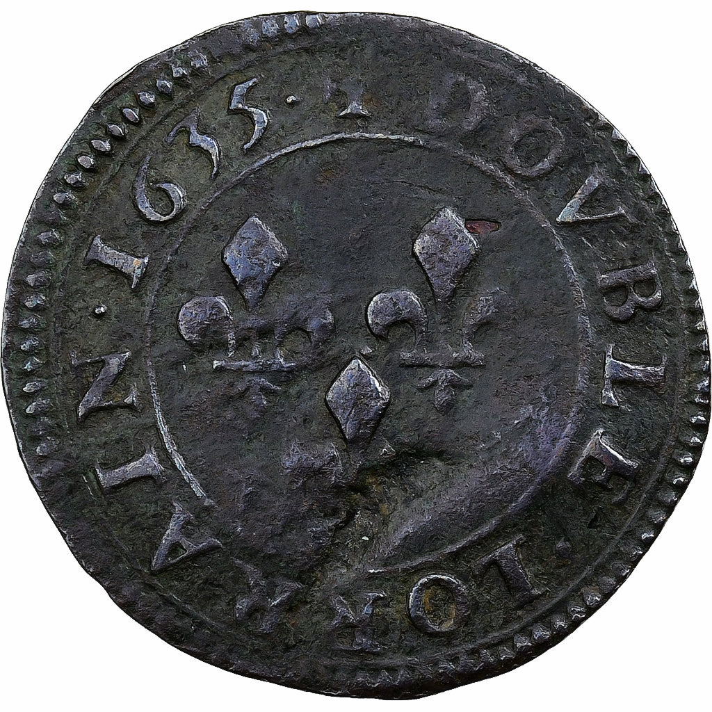 France, Louis de Bourbon-Soissons, Double Lorrain, 1635, Stenay, Cuivre, TB