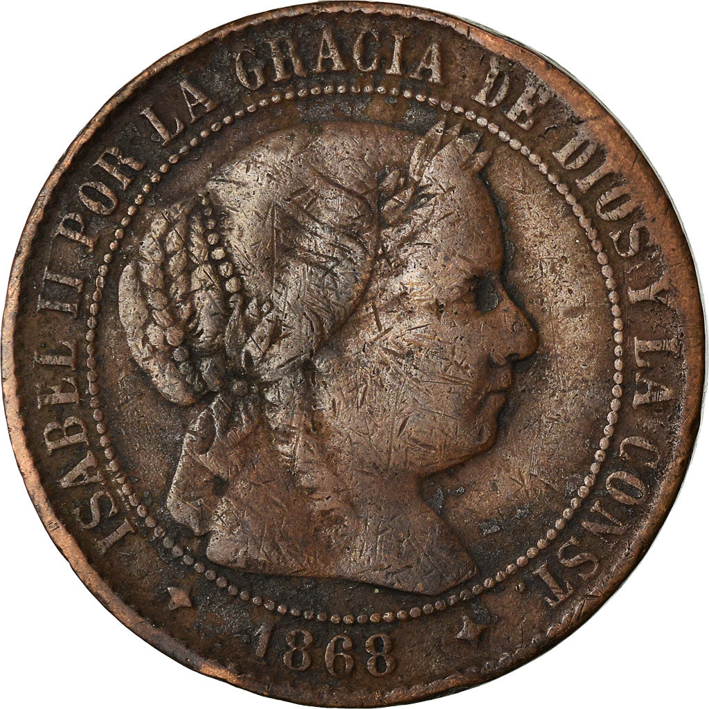 Coin, Spain, Isabel II, 2-1/2 Centimos, 1868, Jubia, VF(30-35), Copper, KM:634.2
