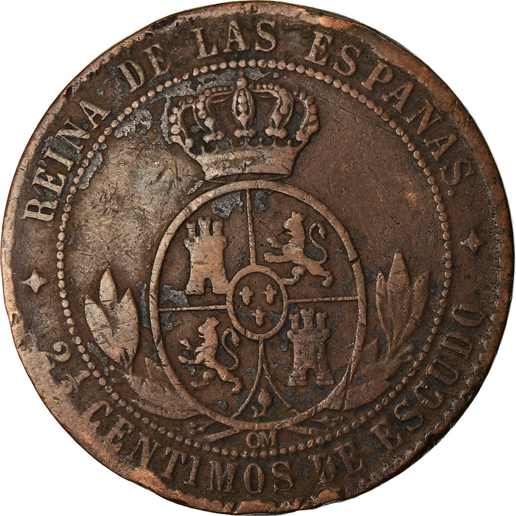 Coin, Spain, Isabel II, 2-1/2 Centimos, 1868, Jubia, VF(30-35), Copper, KM:634.2