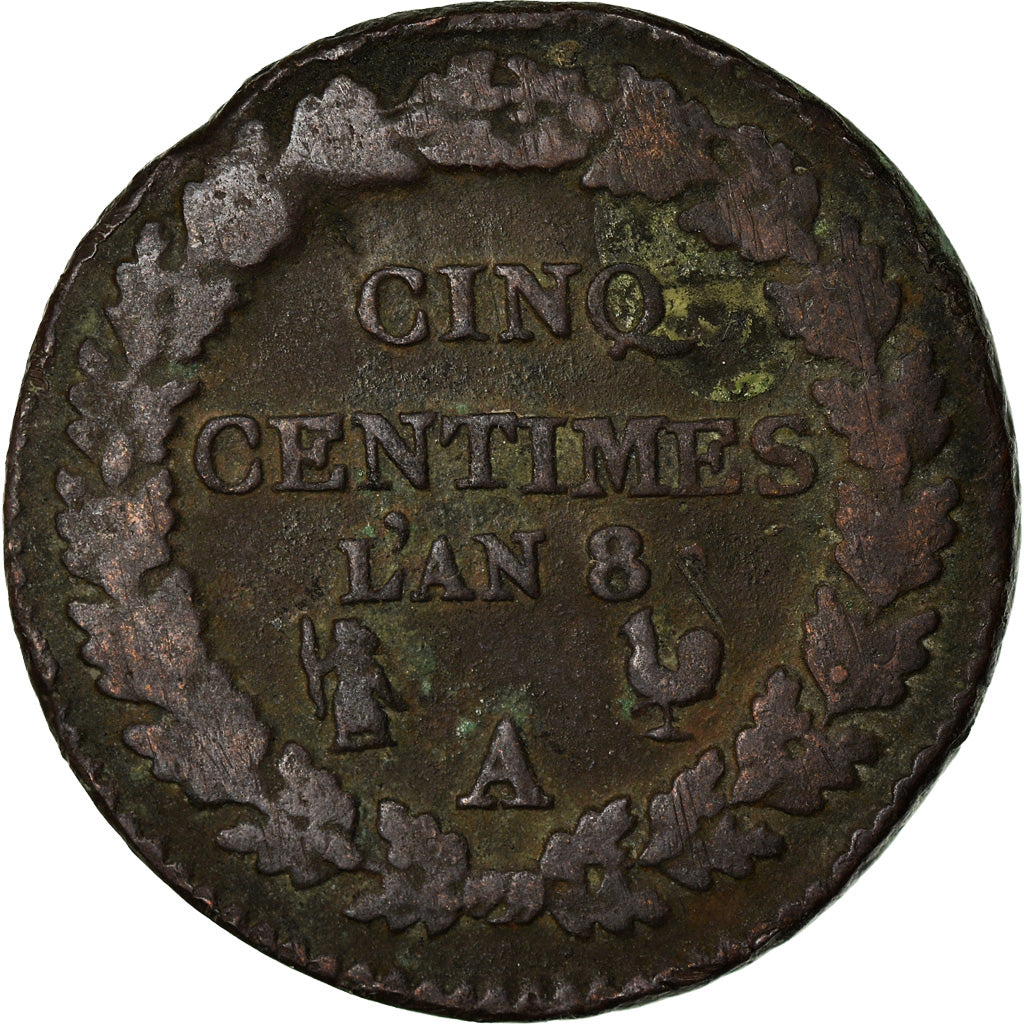 Coin, France, Dupré, 5 Centimes, AN 8, Paris, F(12-15), Bronze, KM:640.1
