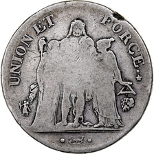 França, 5 Francs, Union et Force, AN 9, Bayonne, Prata, F(12-15), Gadoury:563a