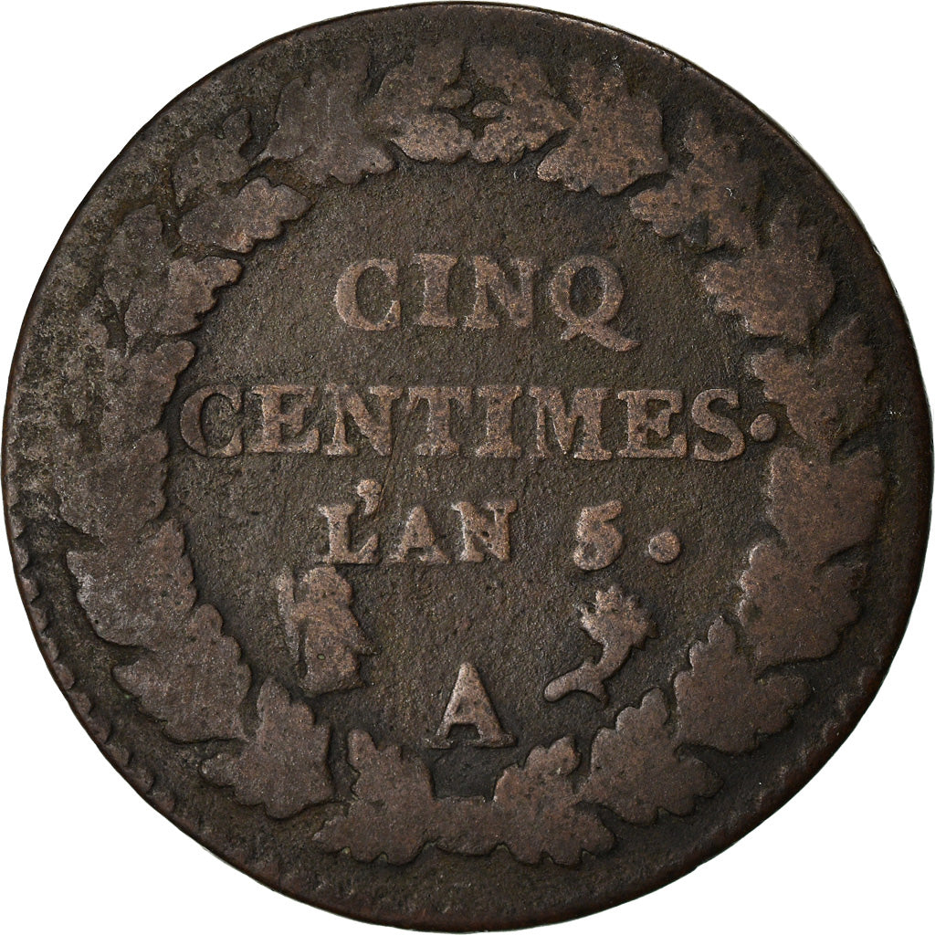 Coin, France, Dupré, 5 Centimes, AN 5, Paris, F(12-15), Bronze, KM:640.1
