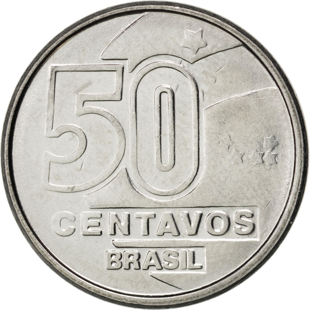Coin, Brazil, 50 Centavos, 1989, MS(63), Stainless Steel, KM:614
