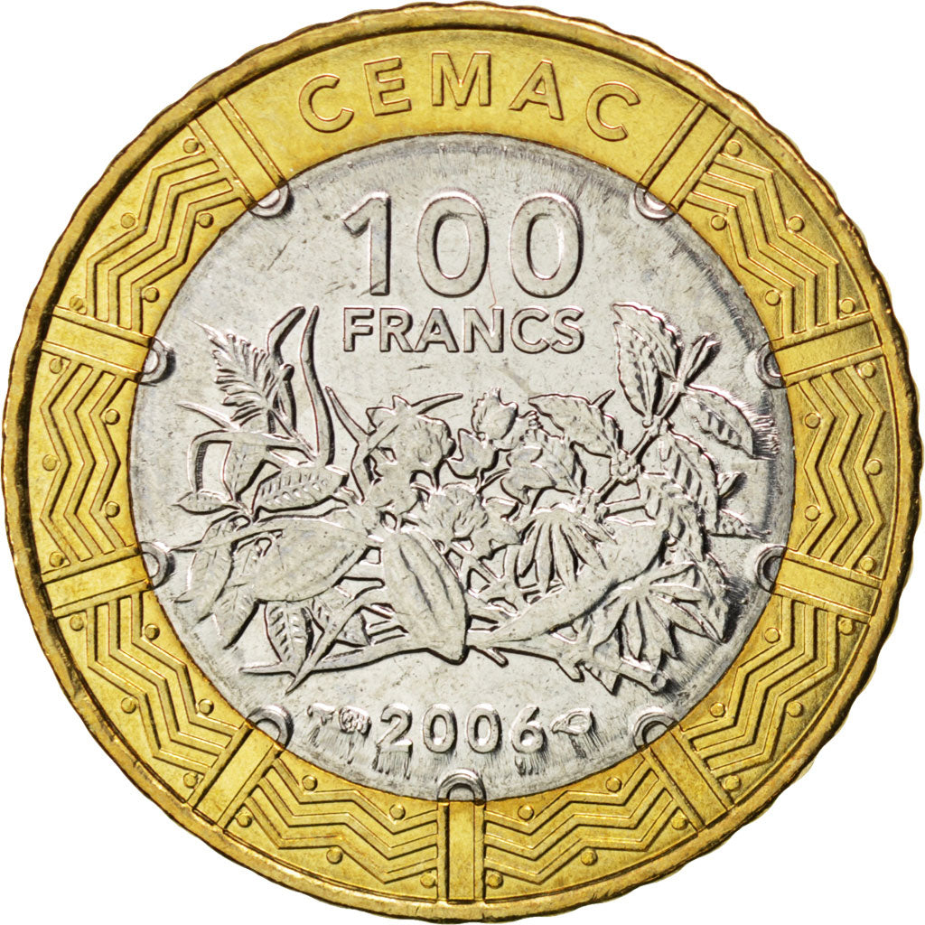 Moneta, Państwa Afryki Środkowej, 100 Francs, 2006, MS(63), Bimetaliczny
