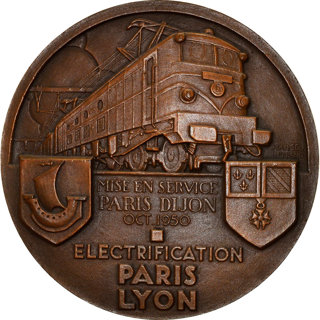France, Médaille, S.N.C.F, Electrification Paris-Lyon, Railway, 1950, Marcel