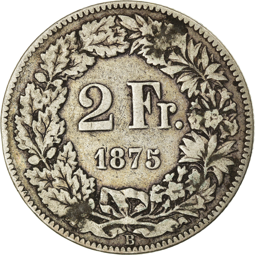 Coin, Switzerland, 2 Francs, 1875, Bern, VF(20-25), Silver, KM:21
