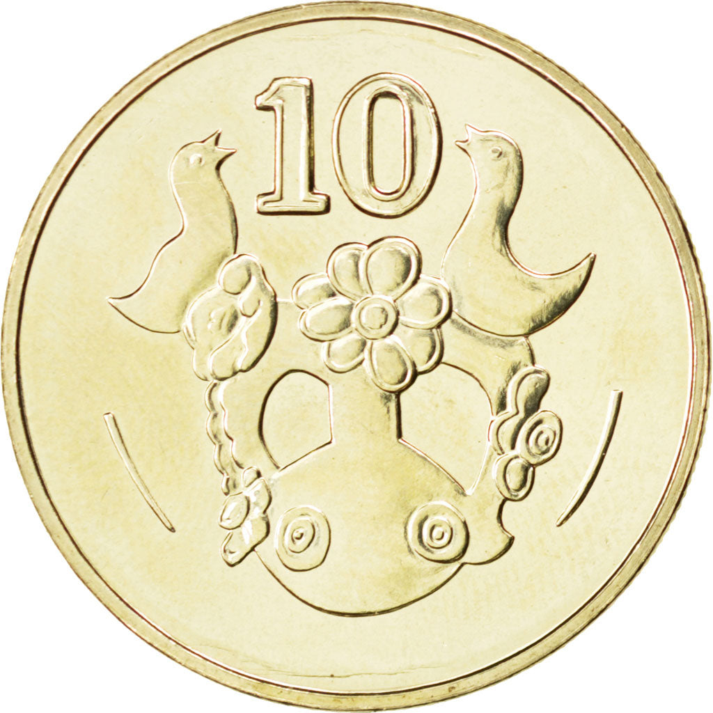 Coin, Cyprus, 10 Cents, 2004, MS(63), Nickel-brass, KM:56.3