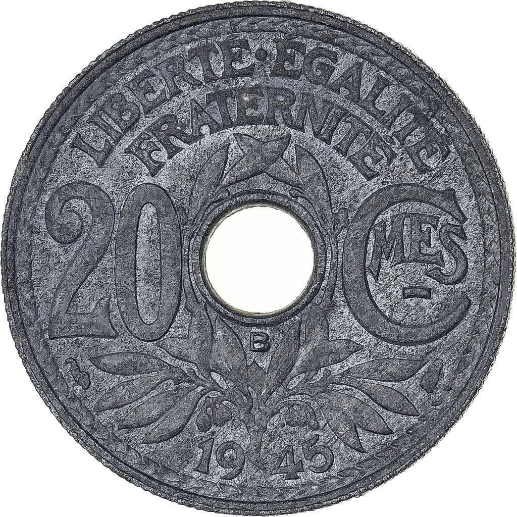 France, 20 Centimes, Lindauer, 1945, Beaumont-Le-Roger, Zinc, NGC, MS64