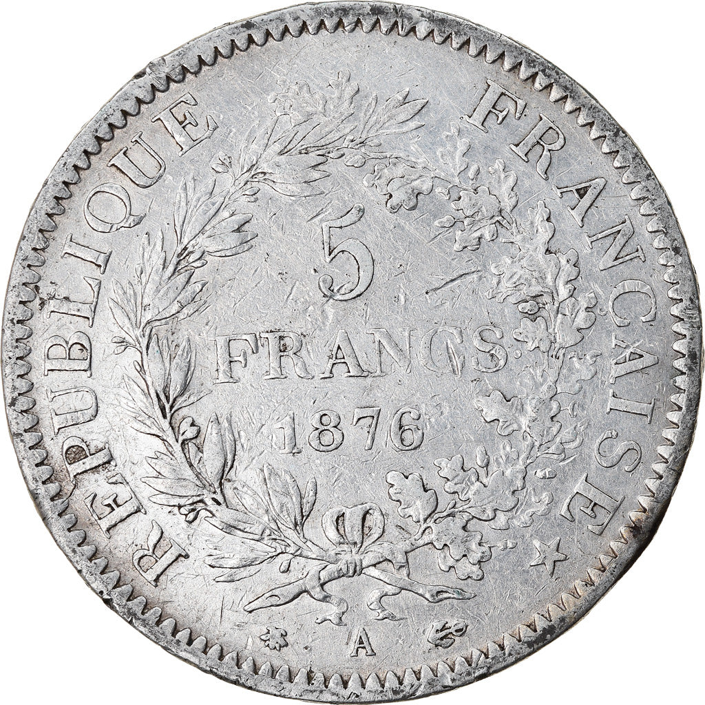 Coin, France, Hercule, 5 Francs, 1876, Paris, VF(30-35), Silver, KM:820.1