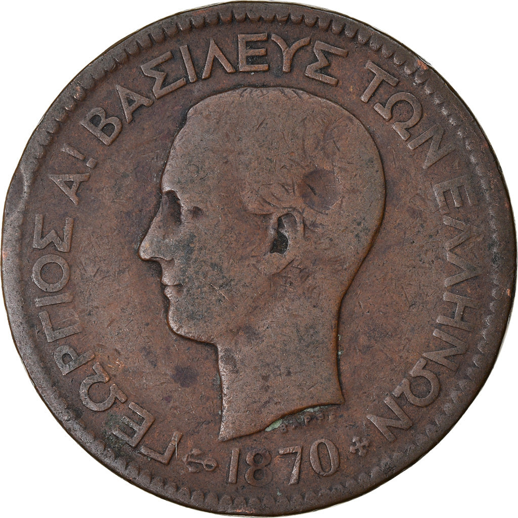 Moneta, Grecia, George I, 10 Lepta, 1870, Strassburg, MB, Rame, KM:43