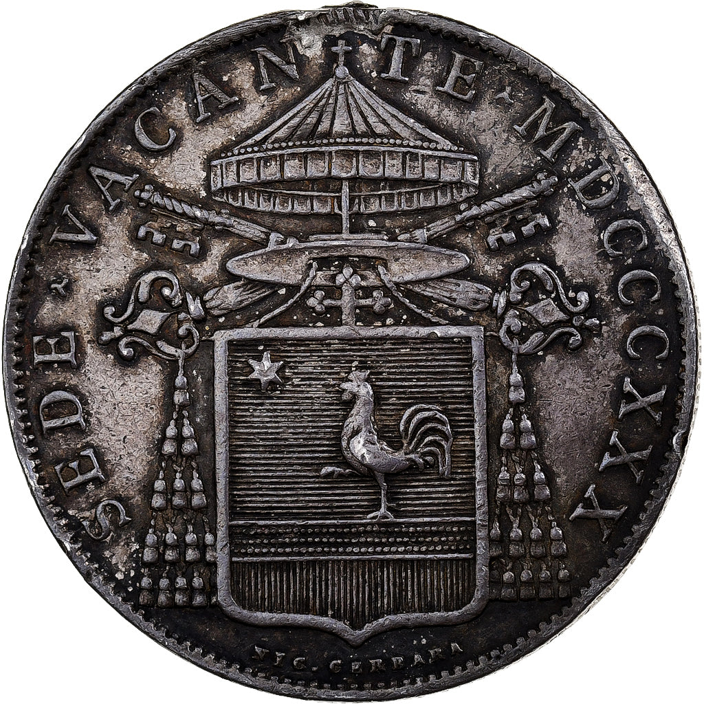 Papal States, Sede Vacante, Scudo, 1830, Rome, Silver, EF(40-45), KM:1311