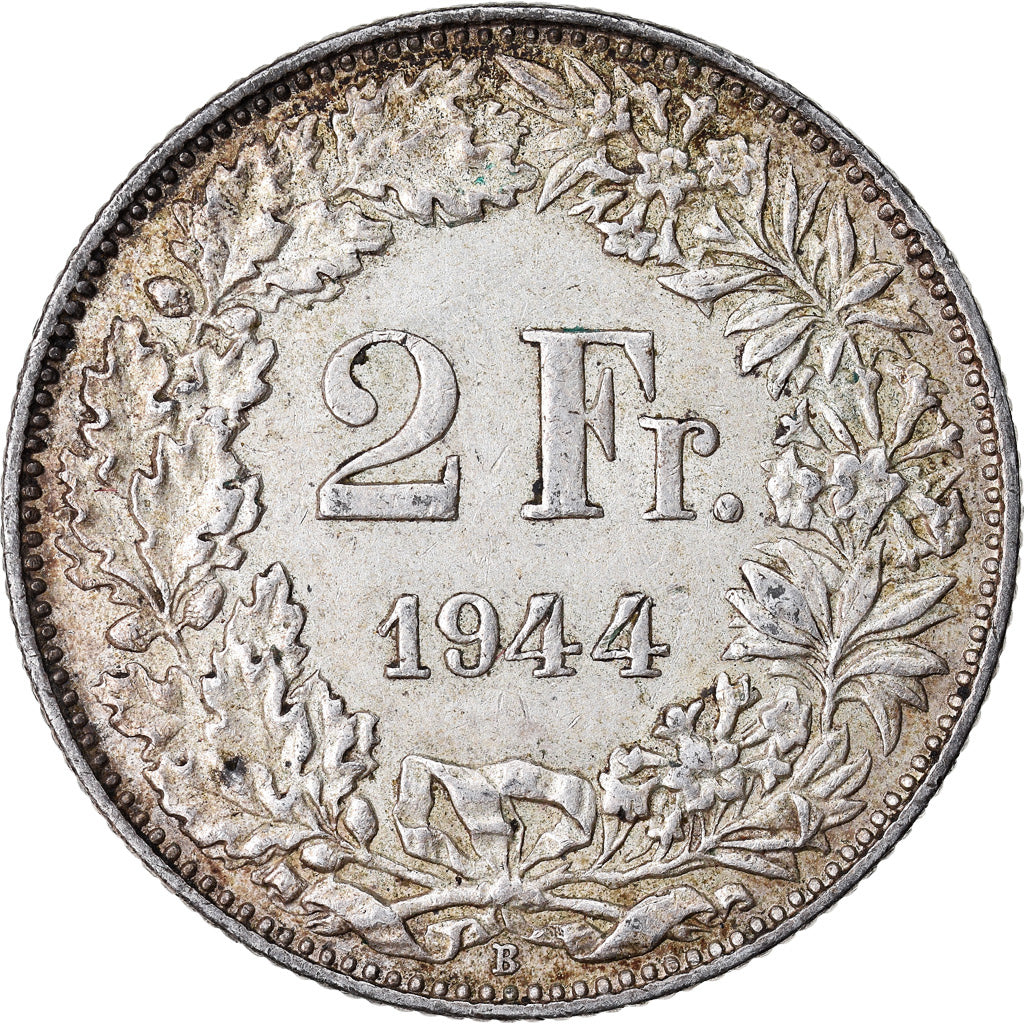 Coin, Switzerland, 2 Francs, 1944, Bern, AU(50-53), Silver, KM:21