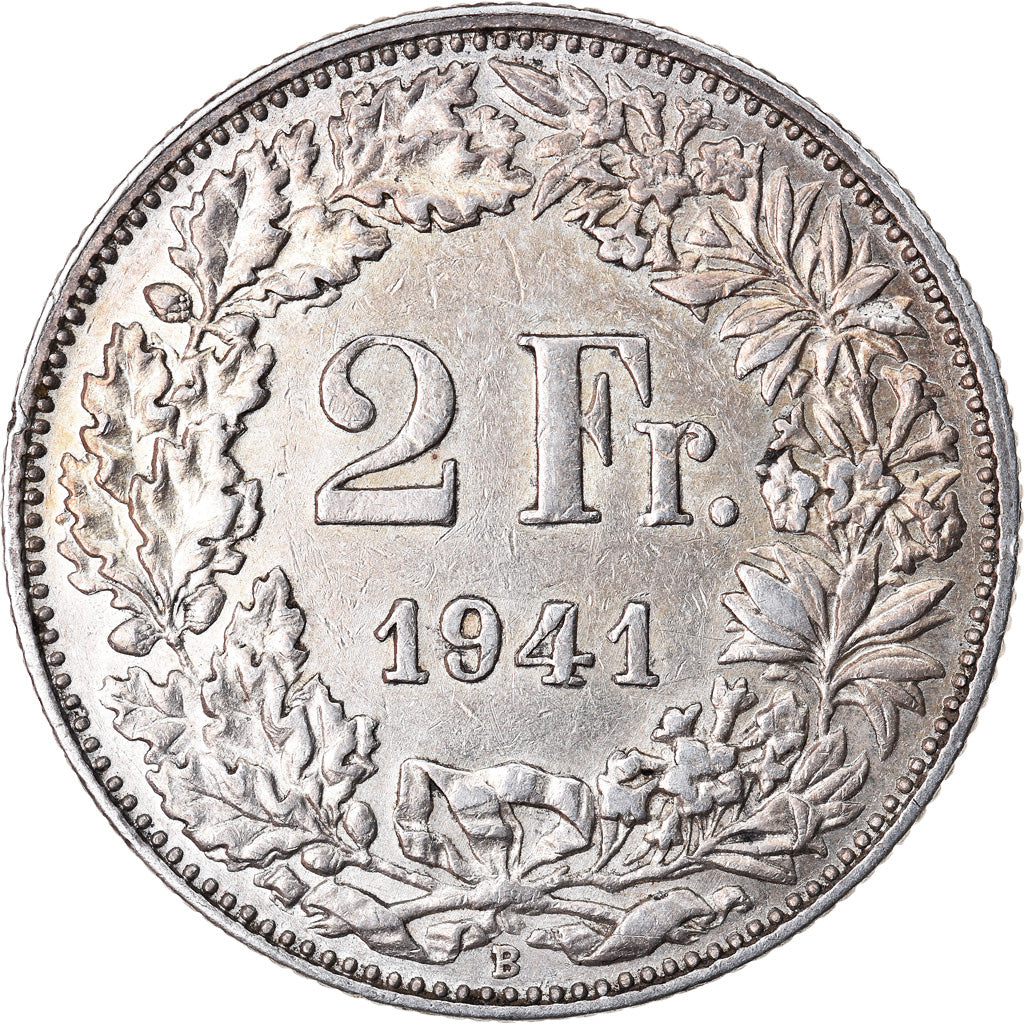 Coin, Switzerland, 2 Francs, 1941, Bern, AU(50-53), Silver, KM:21