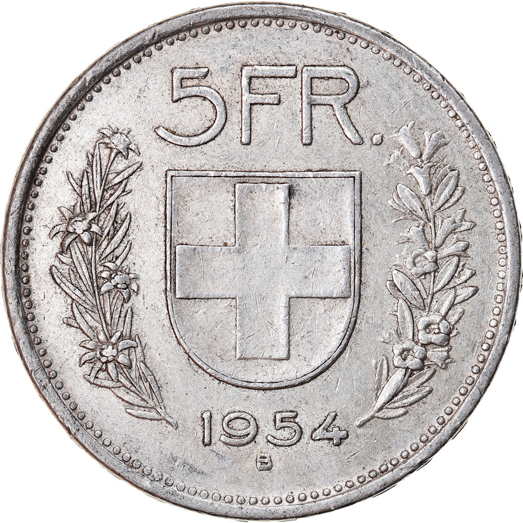 Coin, Switzerland, 5 Francs, 1954, Bern, EF(40-45), Silver, KM:40