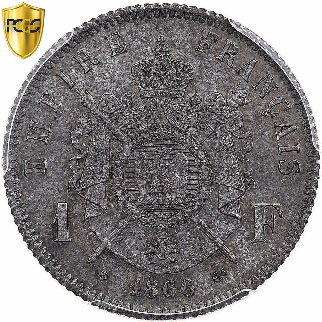 France, Napoleon III, 1 Franc, 1866, Strasbourg, Silver, PCGS, MS64