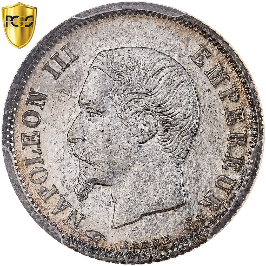 France, Napoleon III, 20 Centimes, 1860, Paris, 6/5, Silver, PCGS, MS64