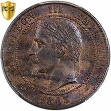 France, Napoleon III, 10 Centimes, 1863, Paris, Bronze, PCGS, MS64BN
