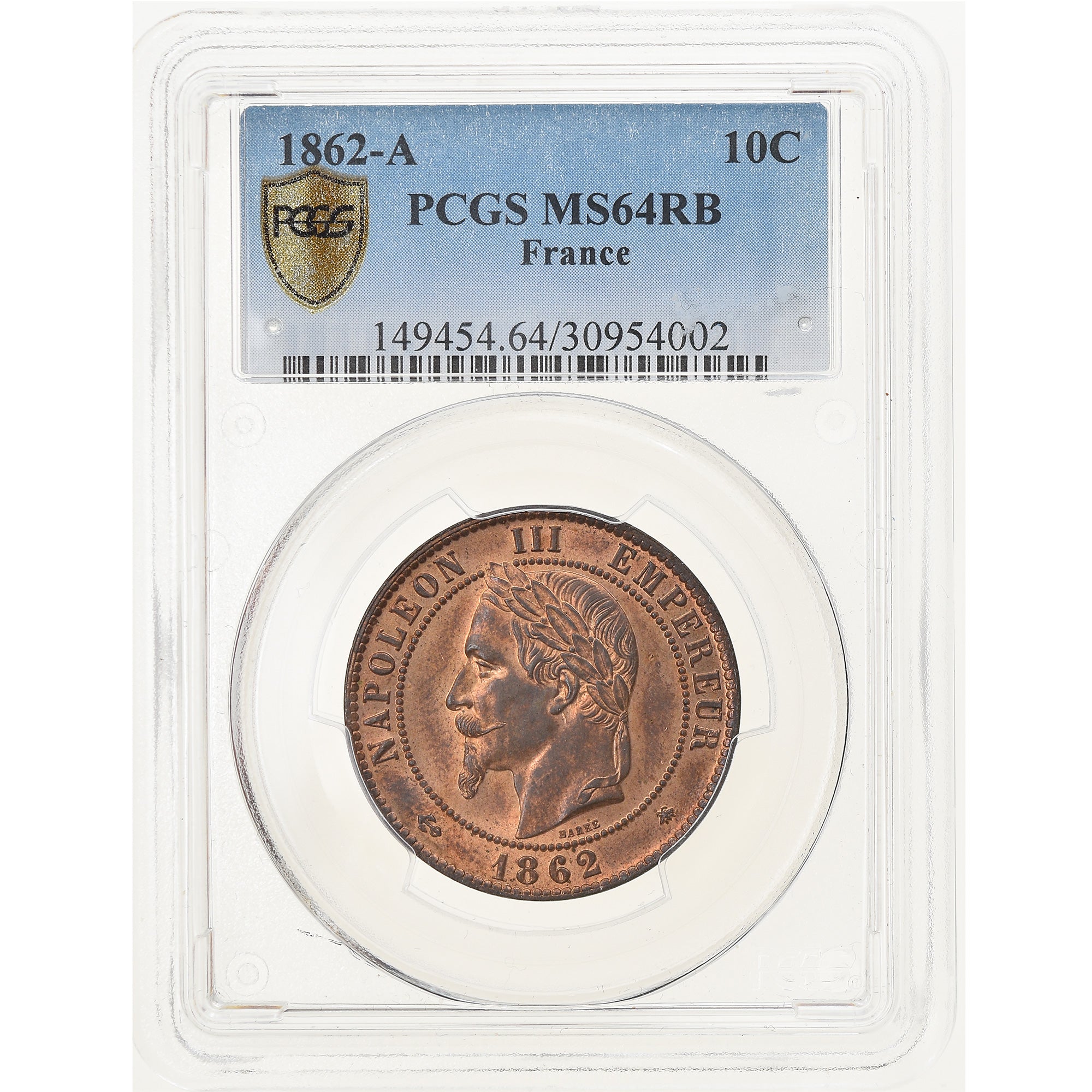 Moneta, Francia, Napoleon III, Napoléon III, 10 Centimes, 1862, Paris, PCGS