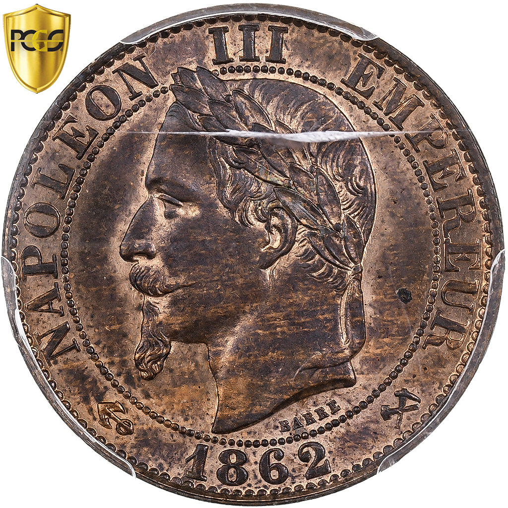 France, Napoleon III, 5 Centimes, 1862, Bordeaux, Bronze, PCGS, MS64RB