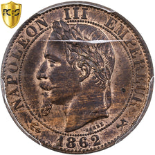 France, Napoleon III, 5 Centimes, 1862, Bordeaux, Bronze, PCGS, MS64RB
