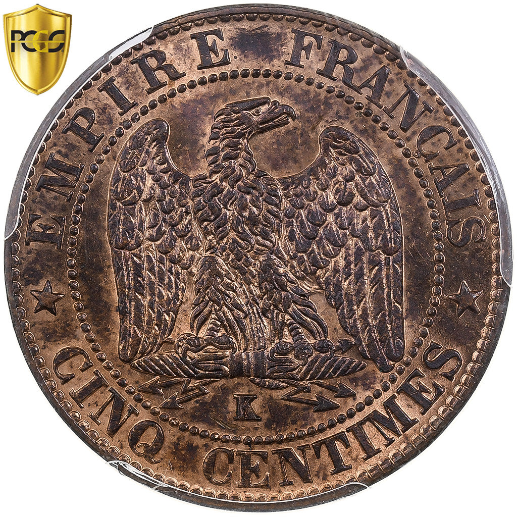 France, Napoleon III, 5 Centimes, 1862, Bordeaux, Bronze, PCGS, MS64RB