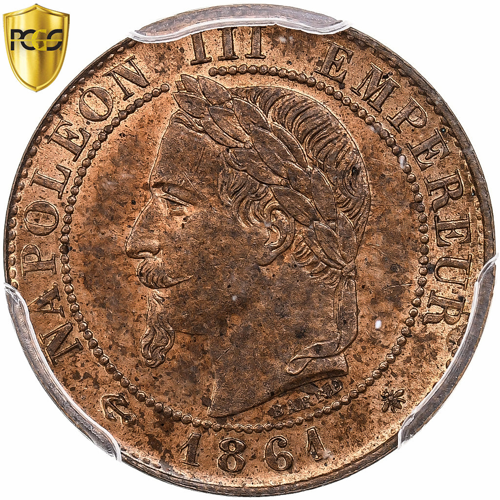 France, Napoleon III, Centime, 1861, Paris, Bronze, PCGS, MS63RB, Gadoury:87