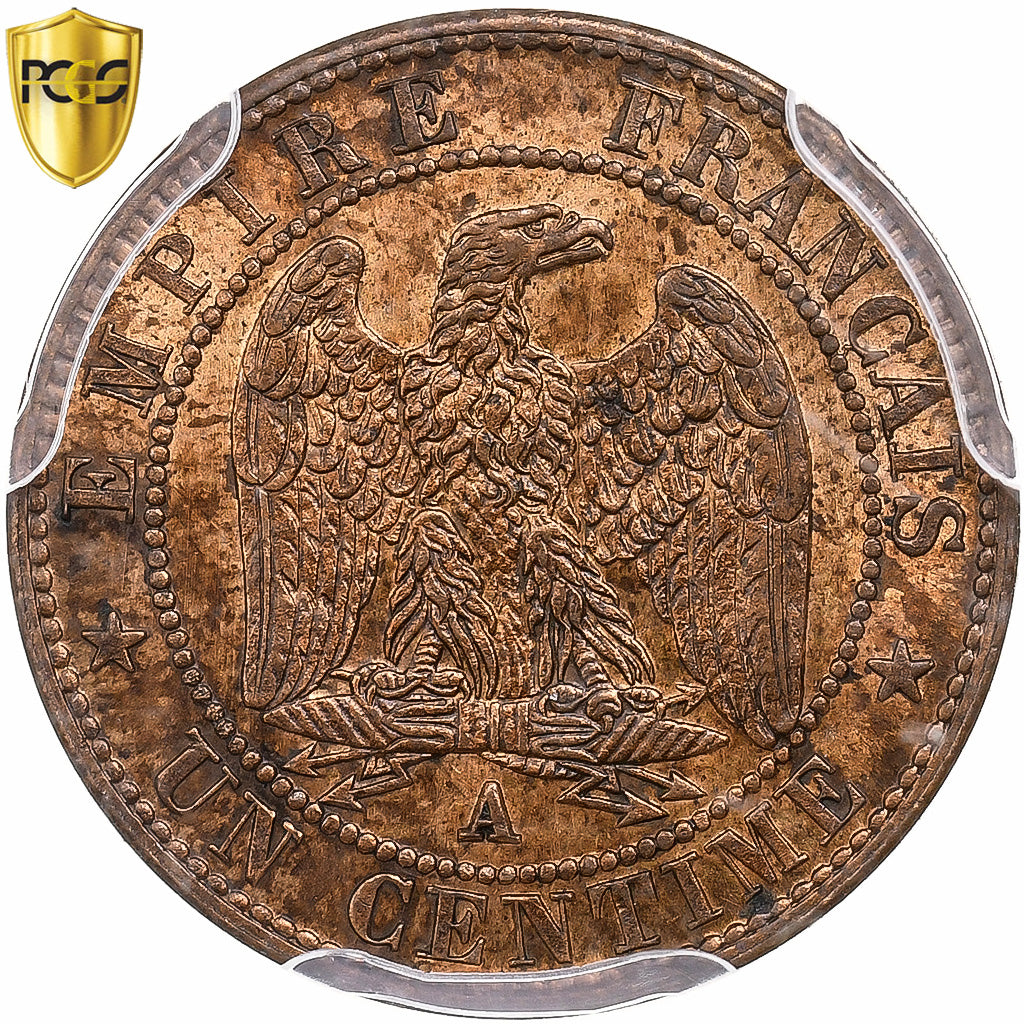 France, Napoleon III, Centime, 1861, Paris, Bronze, PCGS, MS63RB, Gadoury:87