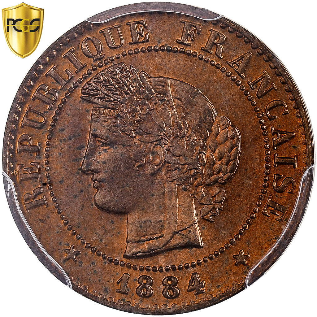 Francja, 1 Centime, Cérès, 1884, Paris, Brązowy, PCGS, MS65RD, Gadoury:88