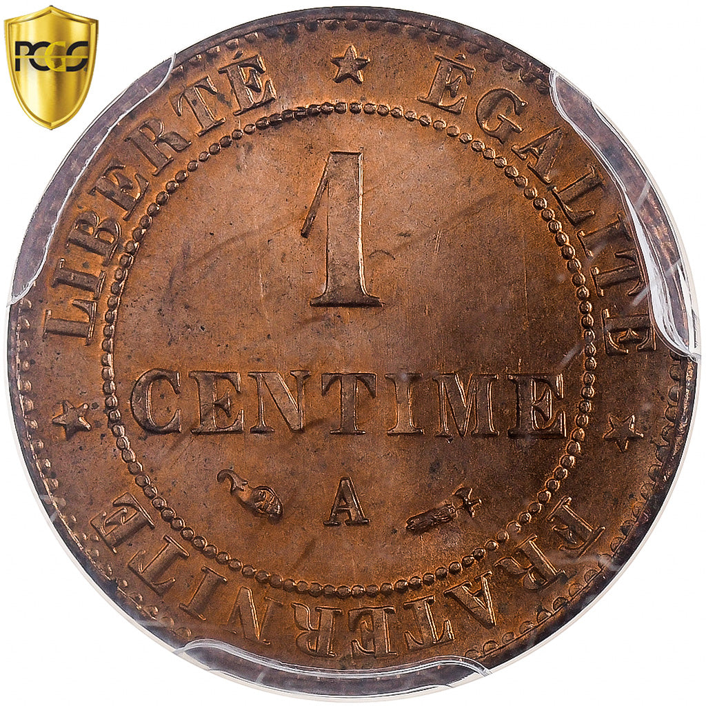 Francja, 1 Centime, Cérès, 1884, Paris, Brązowy, PCGS, MS65RD, Gadoury:88