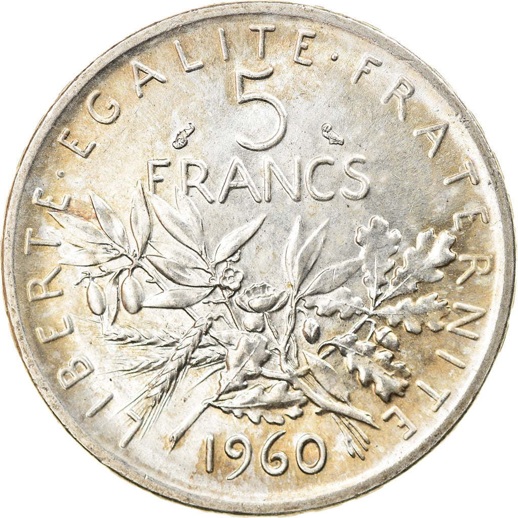 Moneta, Francja, Semeuse, 5 Francs, 1960, MS(63), Srebro, KM:926, Gadoury:770