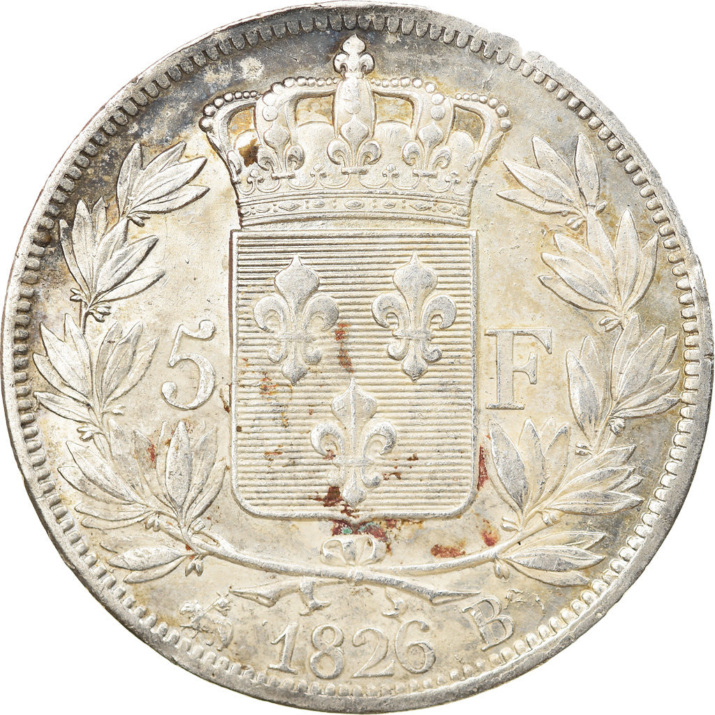Moneda, Francia, Charles X, 5 Francs, 1826, Rouen, MBC+, Plata, KM:720.2