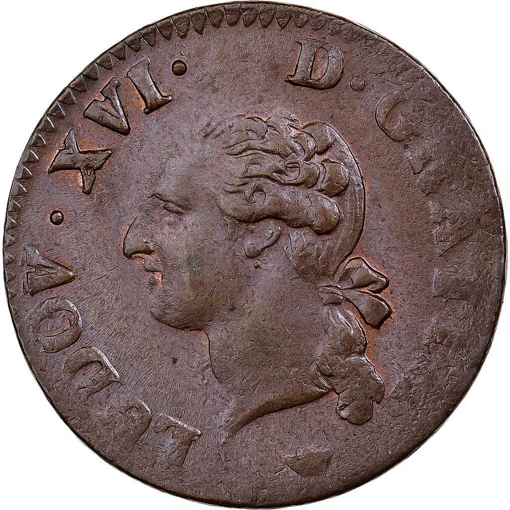 Francia, Louis XVI, Liard, 1789, Toulouse, Rame, SPL-, Gadoury:348