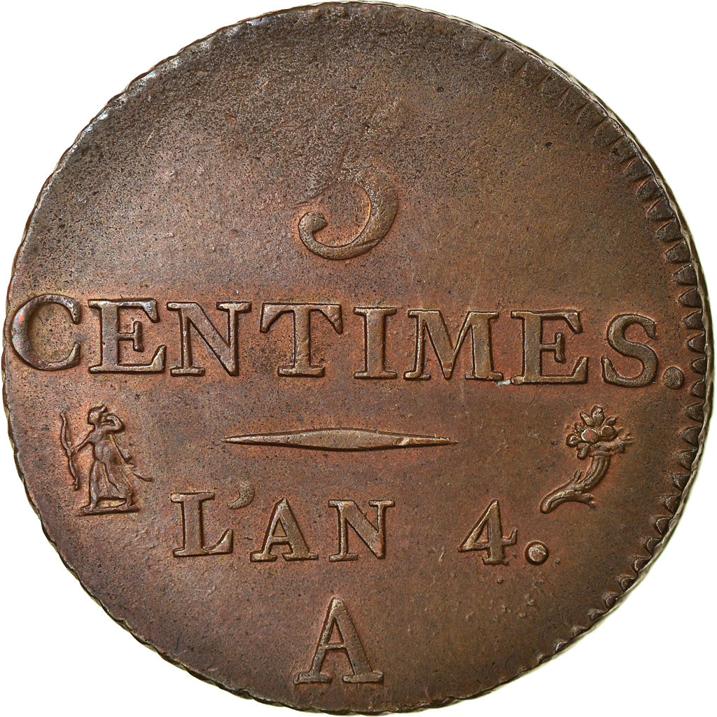 Moneda, Francia, Dupré, 5 Centimes, AN 4, Paris, Petit module, MBC+, Bronce