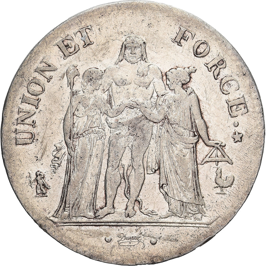 Francia, 5 Francs, Union et Force, AN 11, Paris, Plata, MBC+, Gadoury:563a