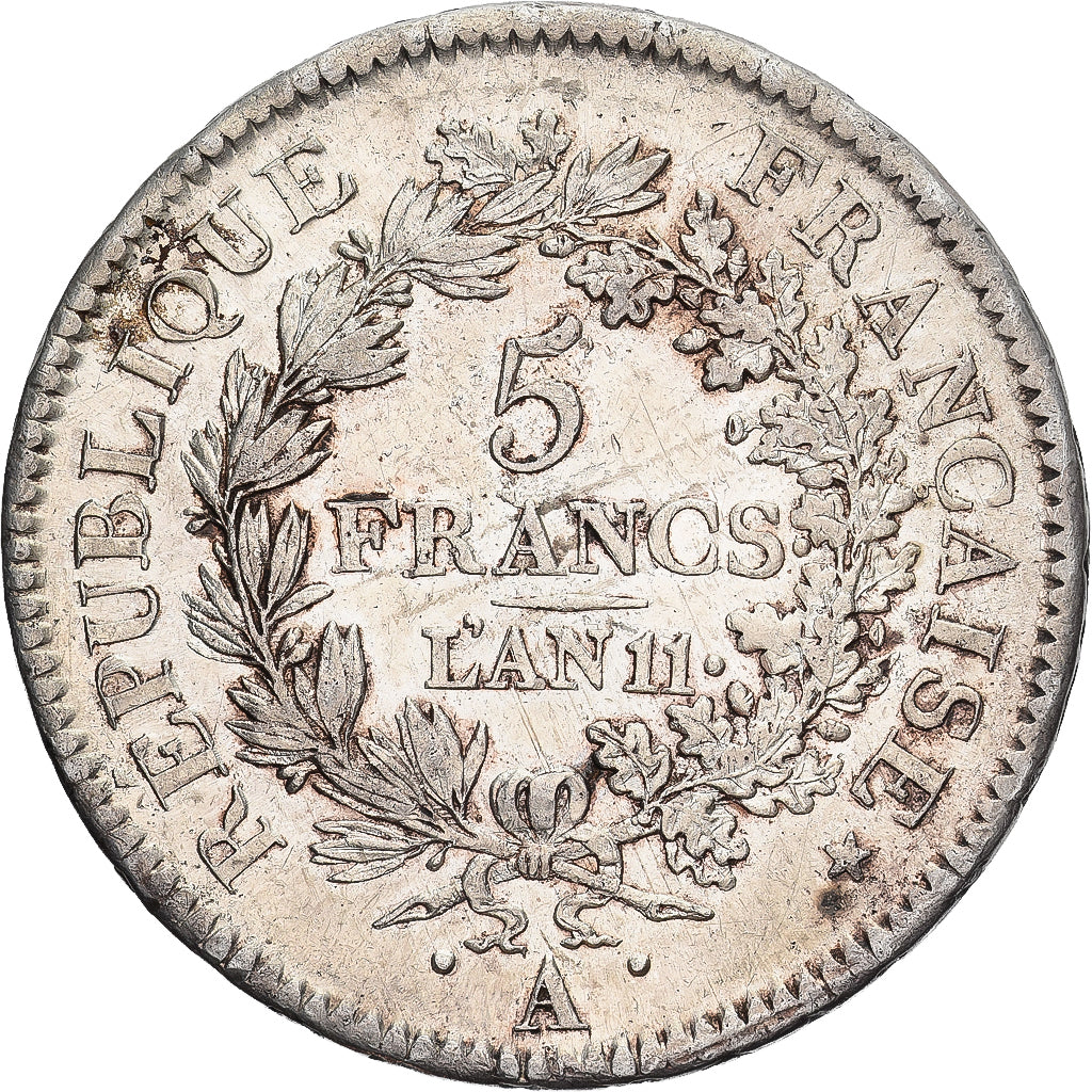 Francia, 5 Francs, Union et Force, AN 11, Paris, Plata, MBC+, Gadoury:563a
