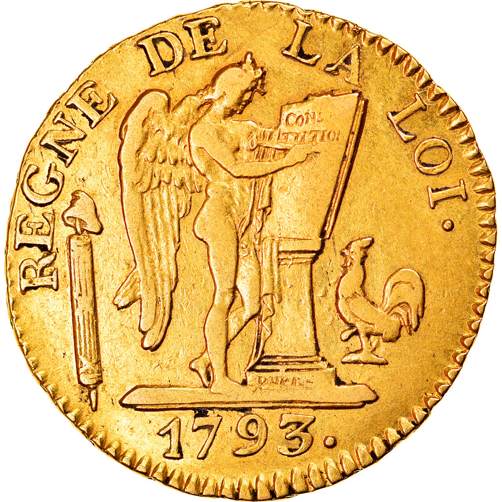 France, 24 livres Convention, 1793, Paris, Gold, AU(50-53), Gadoury:62, KM:626.1
