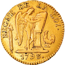 France, 24 livres Convention, 1793, Paris, Gold, AU(50-53), Gadoury:62, KM:626.1