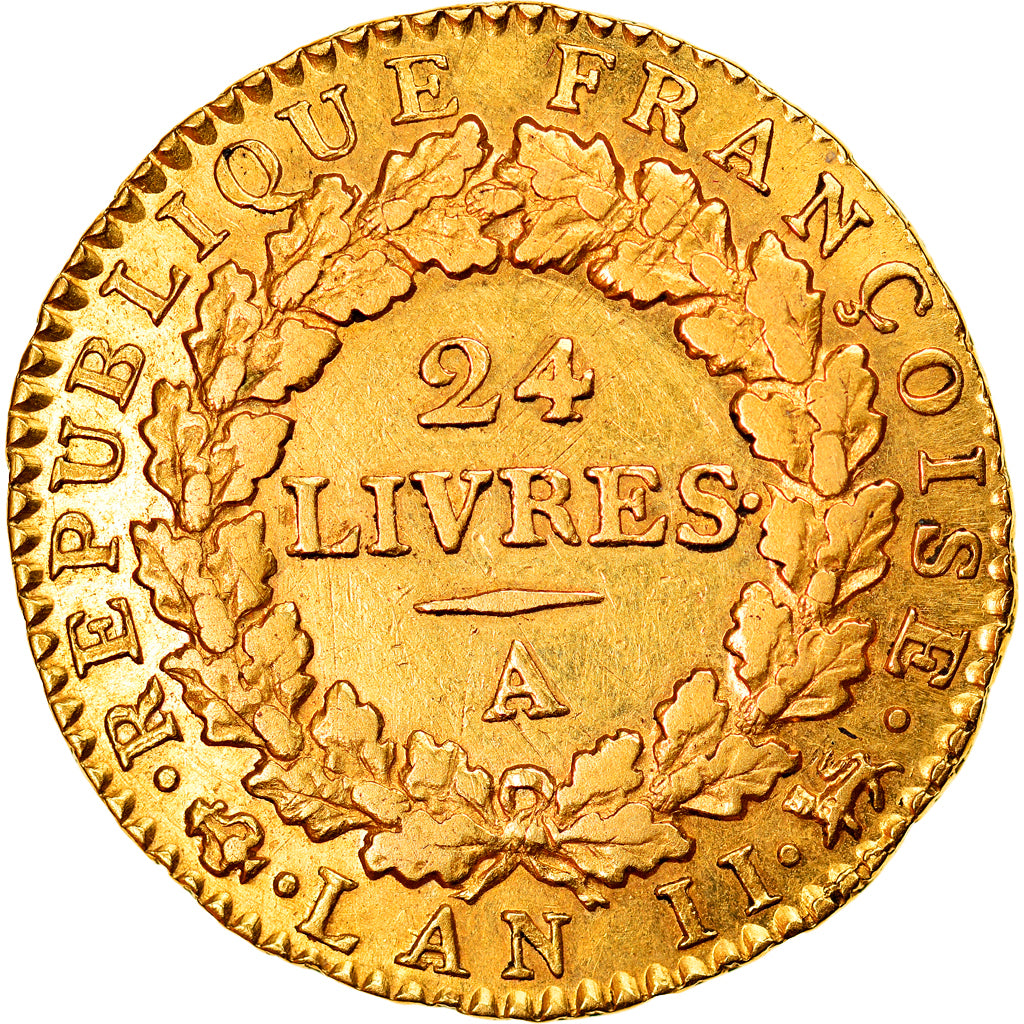 France, 24 livres Convention, 1793, Paris, Gold, AU(50-53), Gadoury:62, KM:626.1