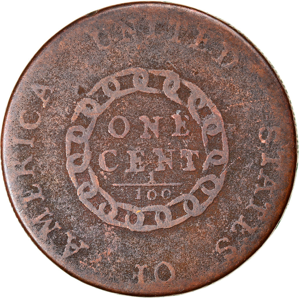 United States, 1 Cent, Flowing Hair, 1793, Philadelphia, Chain, Periods, Copper
