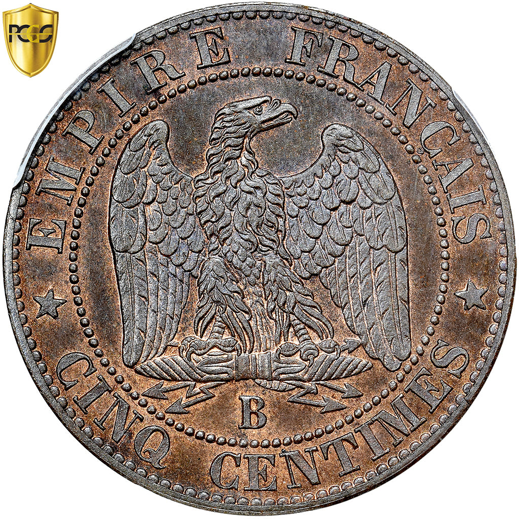 Francja, Napoleon III, 5 Centimes, 1857, Rouen, Piéfort, Brązowy, PCGS