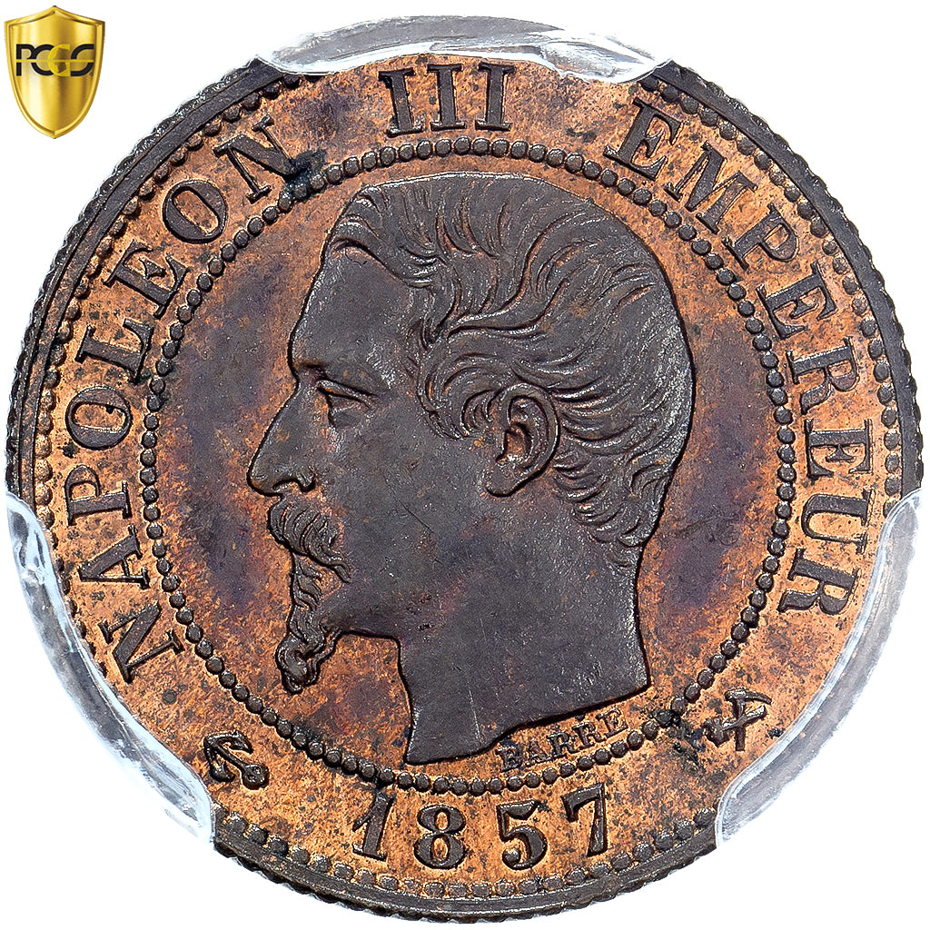 France, Napoleon III, 1 Centime, 1857, Rouen, Piéfort, Bronze, PCGS, SP64RB